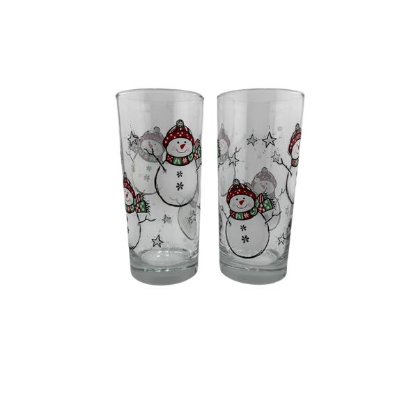 Vintage Libbey Snowman Glasses Set of 2 1990s Holiday Themed Drinkware - Picture 1 of 4